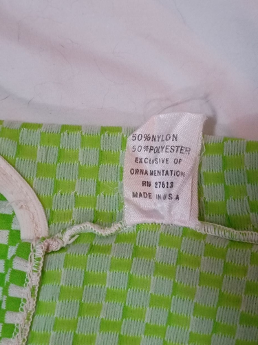 Vtg 1960s 1970s Baby Toddler Girls Lime Green White One Piece Swimsuit USA Sz 2T - Picture 7 of 8