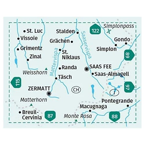 Switzerland + Itay Zermatt, Saas-Fee Matterhorn Kompass hiking map 117 - Imagen 2 de 5