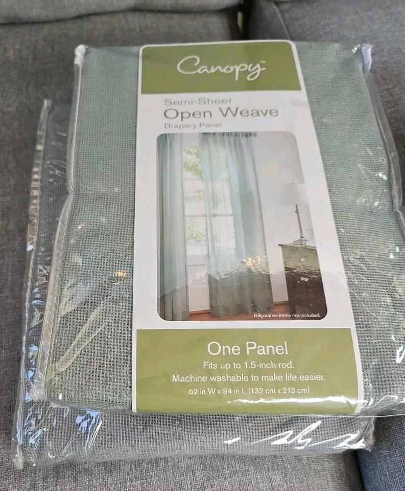 2 Canopy Semi Sheer Open Weave Drapery Panel Lt. Blue  (1 open Pkg.) - Image 4 of 4