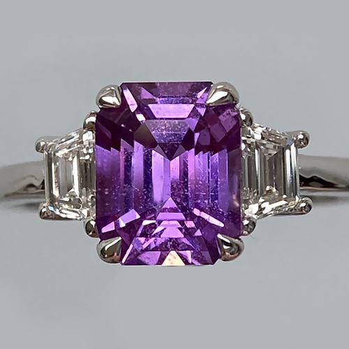 14k White Gold EmeraldCut Diamond Ring Violet Sapphire 3.80 Ct Wedding Lab Grown - Picture 5 of 10