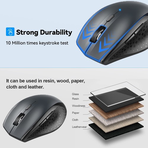 TECKNET Bluetooth Mouse, 3200DPI Wireless Mouse, Cordless Mice Ergonomic 01308 - Picture 5 of 10