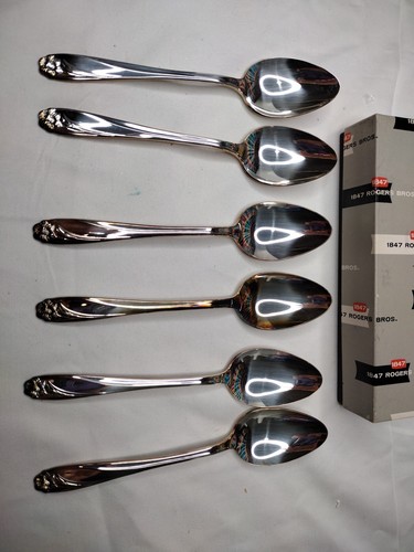 6 Vintage 1847 Rogers Bros Silverware Daffodil Pattern Table/Soup Spoons #2 - Picture 5 of 13