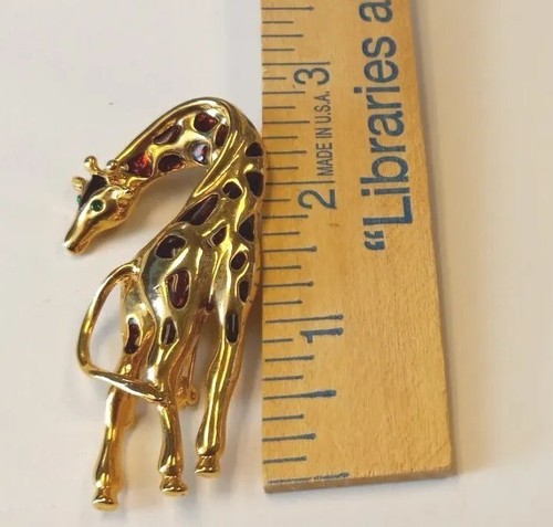 Broche prendedor jirafa vintage chapado en oro ojos verdes joyería dinero antiguo safari de colección - Imagen 7 de 8