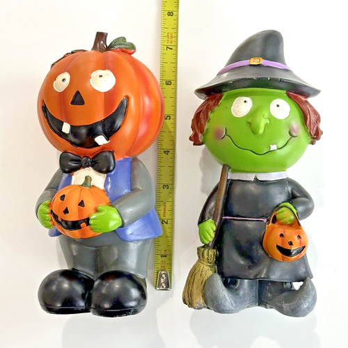 Set 7" statuine Halloween testa di strega e zucca dolcetto o scherzetto simpatiche decorazioni interne - Foto 5 di 8