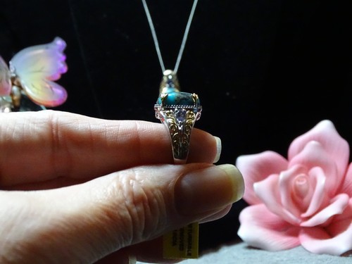 Mojave Blue Turquoise, Iolite Ring & Pendant Set 14K YG & Platinum Over 925 SS - Picture 11 of 12
