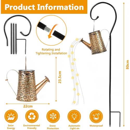 120 LEDs Solar Gießkanne Leuchte Wasserfall Gartendeko Lichterkette Außenlampe - Bild 12 von 12