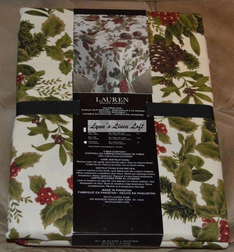 RALPH LAUREN Pine Cones & Berries TABLECLOTH & 8 NAPKIN SET OBLONG 60 X 104 - Picture 3 of 6