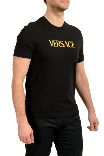 Versace Men's Black Short Sleeve Gold Logo Embroidery T-Shirt US 3XL IT 58 - Picture 2 of 6