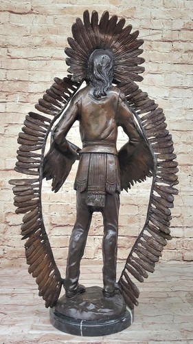 Native American Indian Warrior w/ Rifle Bronze Statue Sculpture Western Decor - Picture 5 of 10