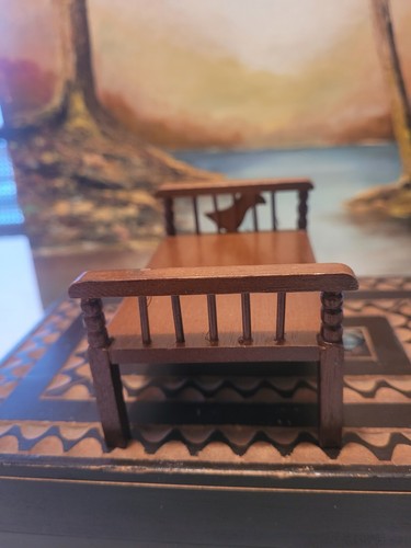 Miniaturas vintage de madera dura con cama individual para casa de muñecas - Imagen 6 de 10