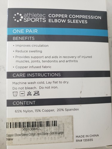 XXL Size, Athletec Sport Copper Elbow Sleeve Compression Support (20-30 mmHg)... - Picture 2 of 7