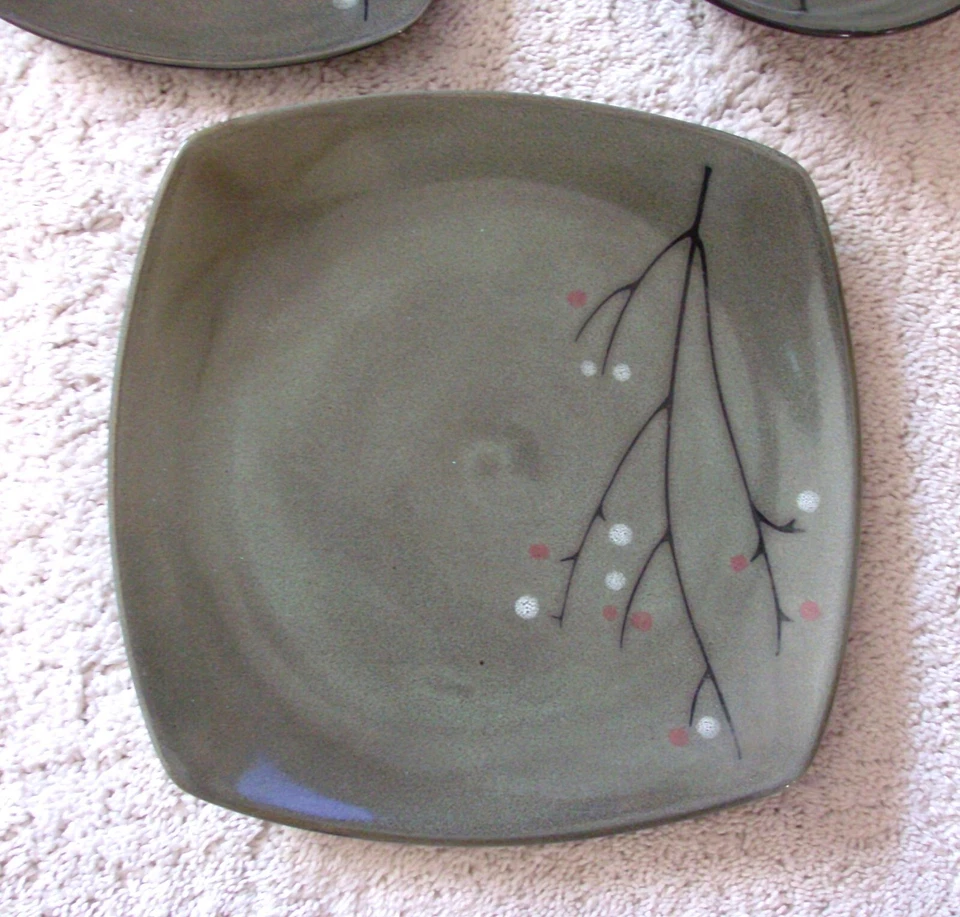 4 platos de almuerzo de postre para ensalada BLACK BLOSSOM de Sango 8" cuadrados sin usar Foto 2 de 4