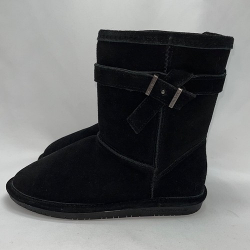 Bearpaw Val 1960Y Black Youth Size 3 Suede Wool Sheepskin Winter Boots NEW - Picture 3 of 12