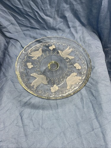 Vintage Crystal Glass Dove And Butterfly Pedestal Cake Stand - Picture 1 of 7