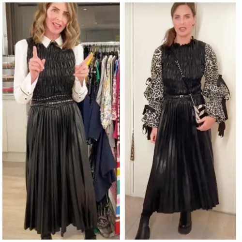 Zara 💕 ASO Trinny schwarzes Plissee gerafftes Kunstleder Midikleid Gr. M - Bild 6 von 18
