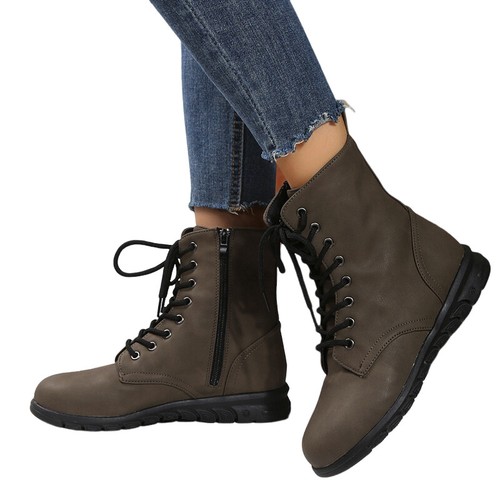 Ankle Boots Womens Women Lace Up Work Comfortable Side Zip Casual Booties Shoes - Picture 8 of 63