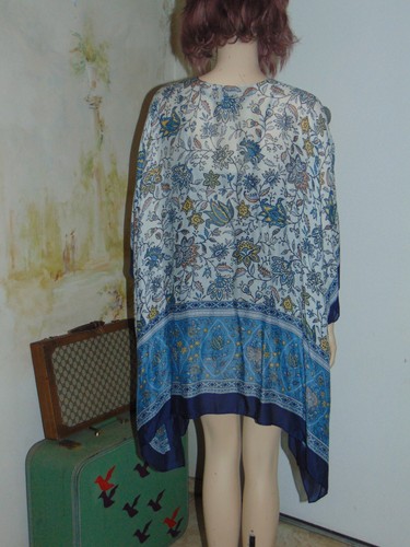 Vince Camuto boho hippie encogimiento de hombros abrigo frente abierto cárdigan azul floral OS - Imagen 8 de 8