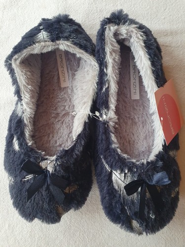 Chaussons Ballerines Femme Bronzini Pointure 40 - Bleu Et Argent - Neufs Avec Emballage D'Origine