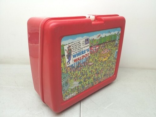 Thermos Brand Where's Waldo Red Plastic Lunchbox Vintage 1990 Made In USA 