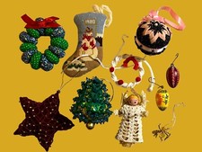 10 Vintage Handmade Needlepoint And Beaded Christmas Ornaments
