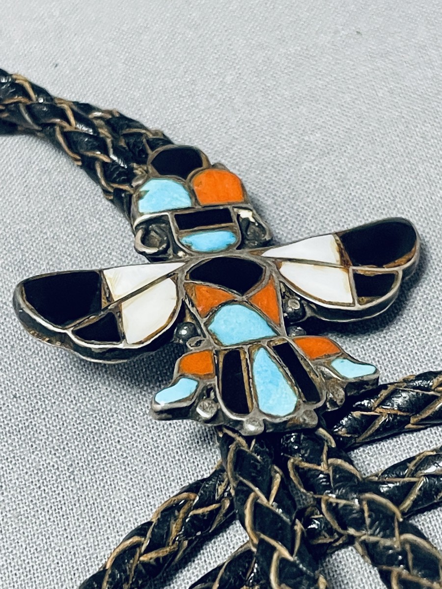 Impressive Vintage Native American Zuni Turquoise Sterling Silver Knifewing Bolo Impressive Vintage Native American Zuni Turquoise Sterling Silver Knifewing Bolo