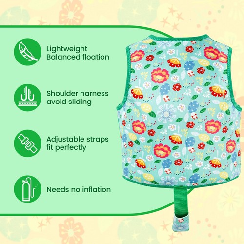 Verstellbare Kinder Schwimmweste 2-6 Jahre grün PE-Schaum Auftrieb & süßes Design - Bild 5 von 7