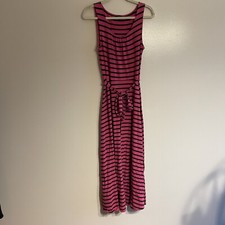 Talbots Women M Pink Blue Striped Stretch Jersey Knit Tie Waist Tank Maxi Dress