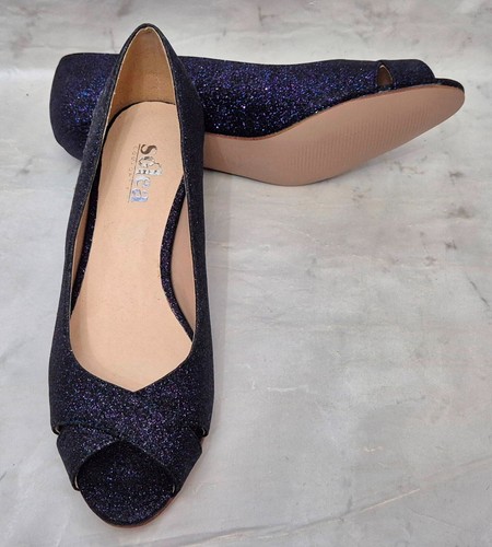 SOLEA Annabel Comfort Fit Ladies Navy Glitter Kitten Heel Peep Toe EU 36 UK 3.5 - Picture 8 of 8