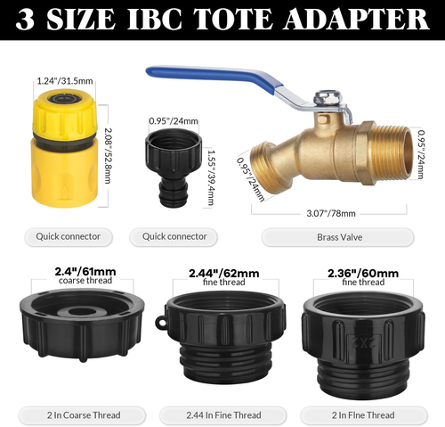 IBC Tote Adapter 275-330 Gallon IBC Tote Water Tank Fittings, 3/4" NPT to 3/4" G - Picture 3 of 8