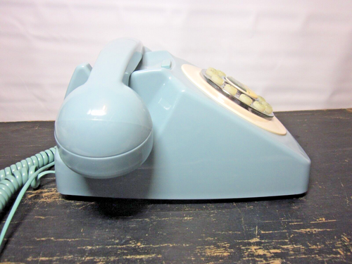 Push Dial Przewodowy telefon domowy Max-Tek Styl retro w kolorze vintage niebieskim Doskonały stan - Zdjęcie 5 z 9