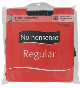 No Nonsense Pantyhose Size Plus 2 Midnight Black Reinforced Toe 330 Nylon 1 PR