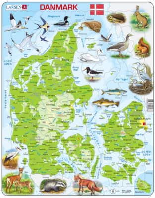Map of Denmark/ Danmark with Animals - Frame/Board Jigsaw Puzzle 29cm x 37cm