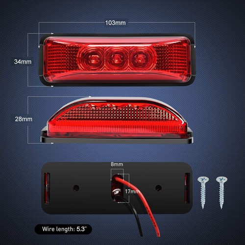 4PCS Red 3 Led Truck Trailer Light Front Rear Side Indicator Lamp Waterproof - Picture 2 of 12