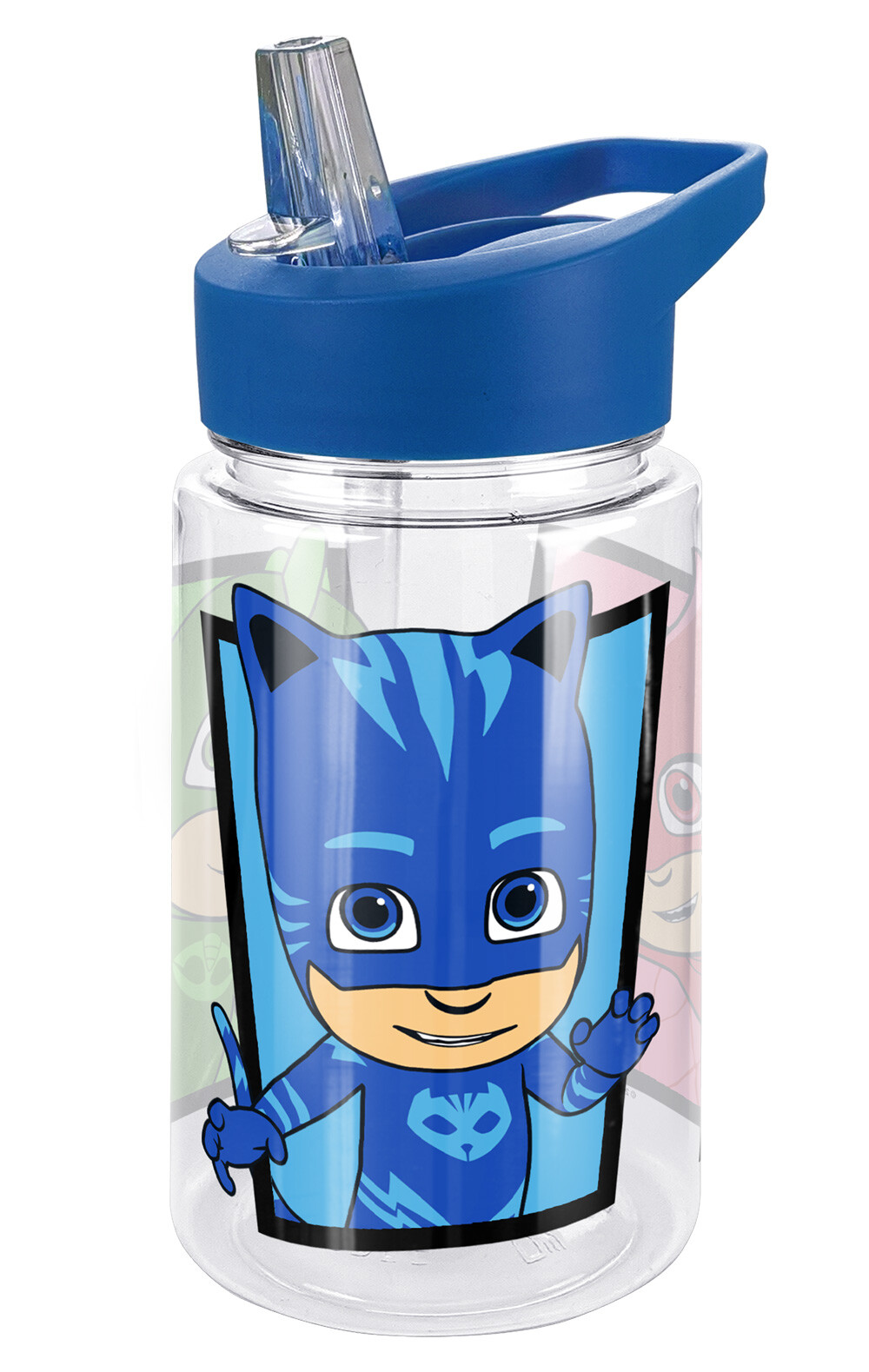 PJ Masks Panels Kids Plastic Water Bottle Straw Lid Handle 12oz