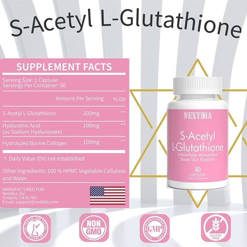 S-Acetyl L-Glutathion Kapseln 200 mg, Glutathion Ergänzung 60 pflanzliche Kapseln - Bild 2 von 7
