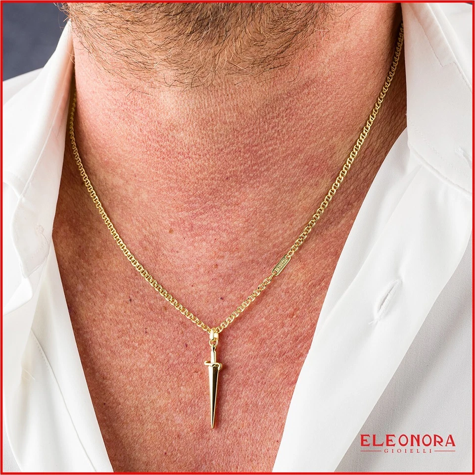 Collana da Uomo Cesare Paciotti in Argento 925 placcato Oro Spada Maglia Marina - Immagine 3 di 4