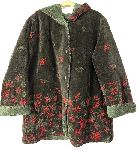 Outbrook Natur Fleecejacke mit Kapuze und Knopfleiste Damen Übergröße 1X schwarz