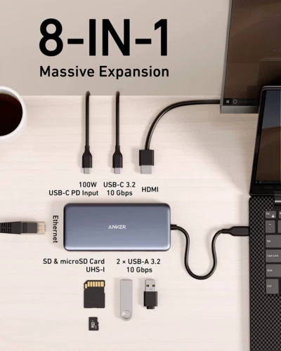 Anker USB C Hub, 555 USB-C Hub (8-in-1), with 100W Power Delivery, 4K 60Hz... - Image 2 of 4