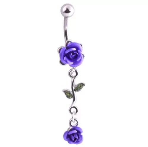 Flower Belly Bars Button Piercing Bar Dangle Navel Body Jewellery Ring Silver - Picture 29 of 50
