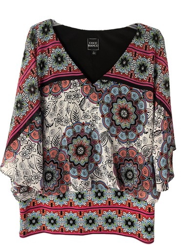 COCO BIANCO Blouse Women XL Multi Floral Kimono Sleeve Blouson Top Chiffon Lined - Picture 5 of 10