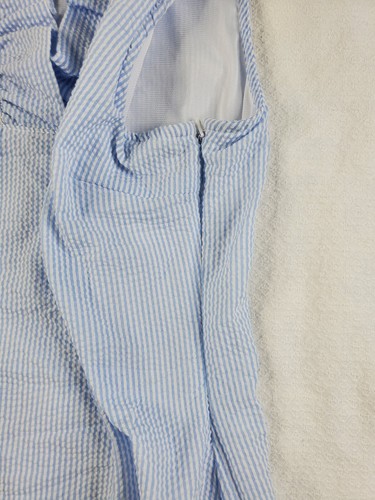 MudPie Ladies M Seersucker Short Dress Lined Blue White Fitted Ruffle V-Neck - Bild 4 von 9