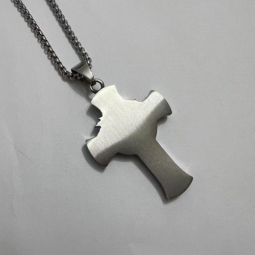 Mens Stainless Steel Jesus Christ Face Crucifix Cross Pendant Necklace - Picture 5 of 12