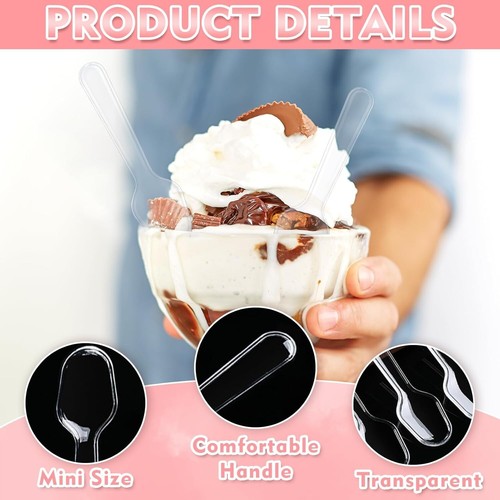 500Pcs Mini Spoons for Desserts, Clear Plastic Spoons, Disposable Clear Tasting - Picture 3 of 7