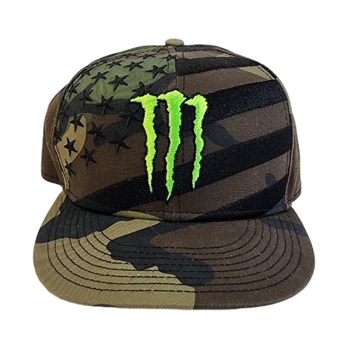 Monster Energy New Era 9Fifty Athlete Snapback Hat Cap Camo Camouflage Flag USA - Picture 1 of 14