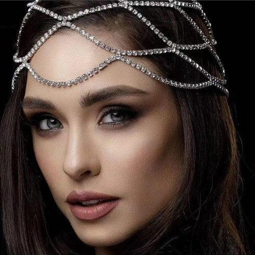 Rhinestone Mesh Headpiece Wedding Head Chain Jewelry for Women Hair Accessories  - Picture 4 of 13