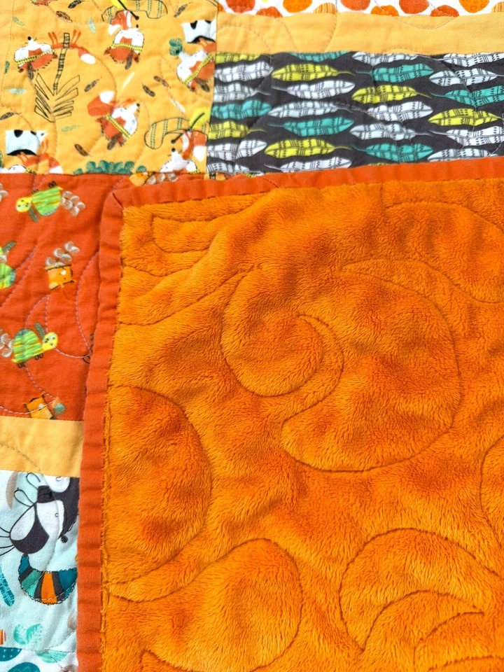 学步宝宝狐狸森林被子毯抓绒手工橙色青绿色 40x50 — 第 2/4 张图片