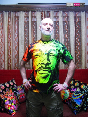 HERREN T-SHIRT UV schwarz leicht fluoreszierend leuchtend psychedelische Kunst Allover Volldruck - Bild 3 von 4