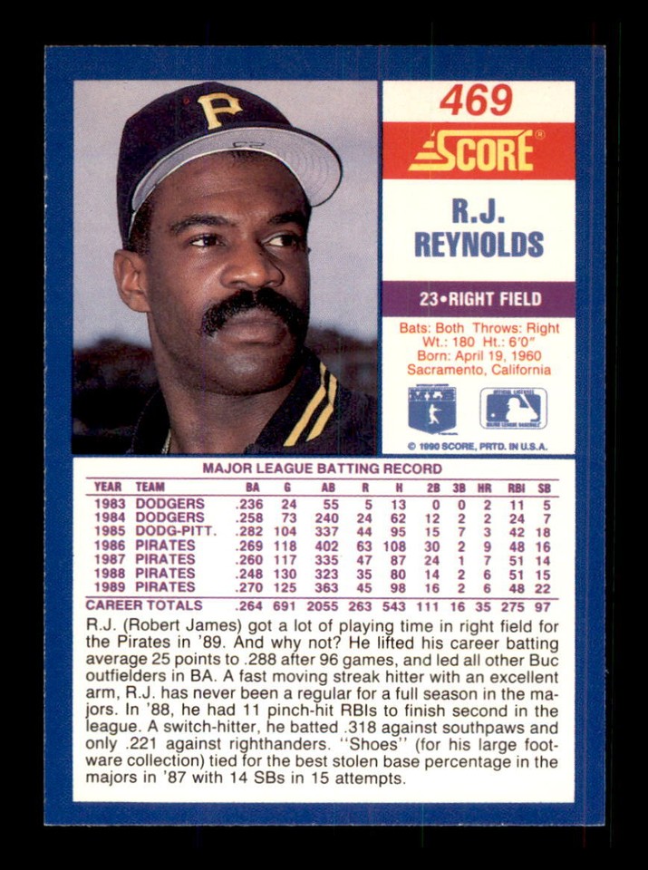 1990 baseball score r j reynolds pittsburgh pirates 469 ebay