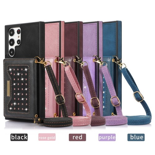 Leder Handy Hülle mit Band Handykette für Samsung Schutzhülle Kordel Case Cover - Picture 2 of 22