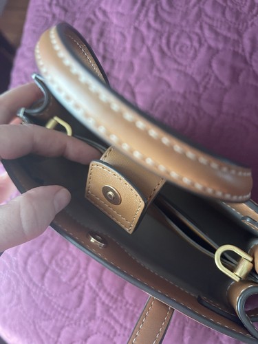 TORY BURCH Web strap Satchel Bag Cross Body Natural/tan /khaki Striped Mini - Picture 15 of 17